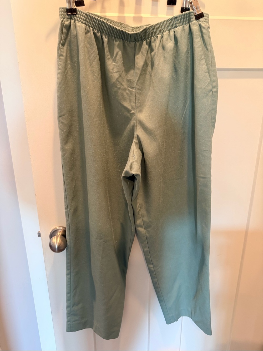 Alfred Dunner Petite Sage Green Pull On Pants 16P Linen Blend Casual Pants